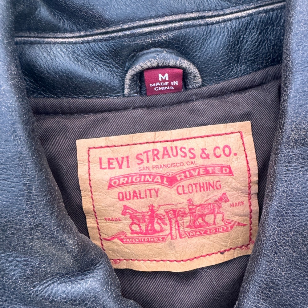 Vintage Levi Strauss Mens Leather Bomber Flight Jacket Brown Size M NWOT - Picture 2 of 8